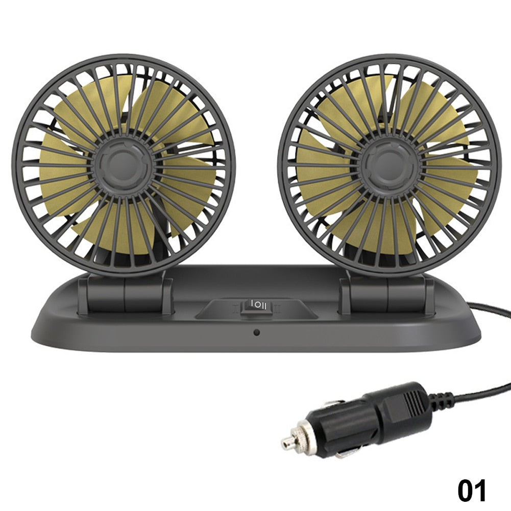 USB Car Fan Summer Cooling Adjustable Double-head