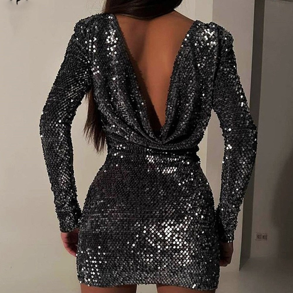 Women Fashion Solid Backless Waist Bodycon Hip Dress