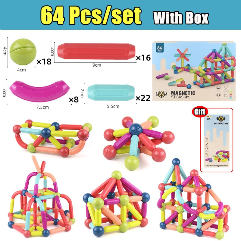 25 to 64 Pieces Big Size Magnetic Stick Building Blocks game magnets