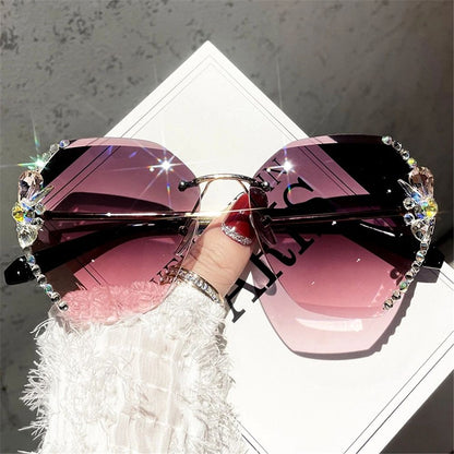 Luxury Brand Design Vintage Rhinestone Sunglasses