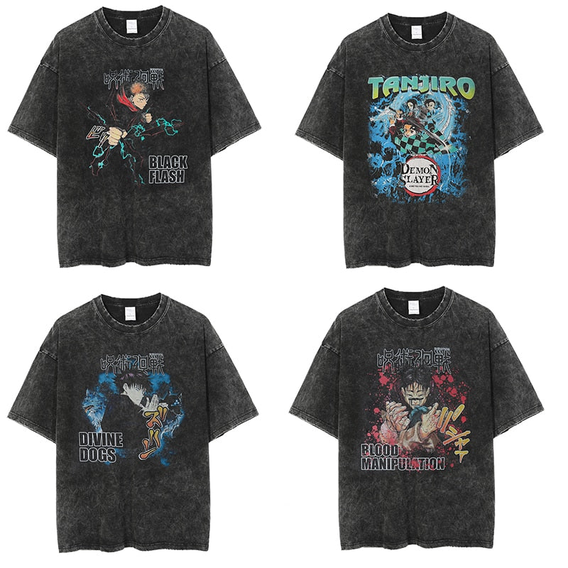 Anime 100 Cotton Vintage T shirts Harajuku Streetwear