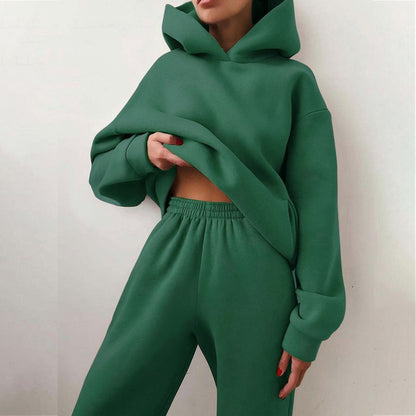 Women Tracksuit Autumn Winter Warm Solid Color Fleece