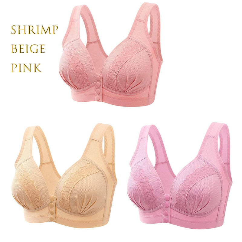 3 Pieces New Arrival Large Size Front Button Gather Bra