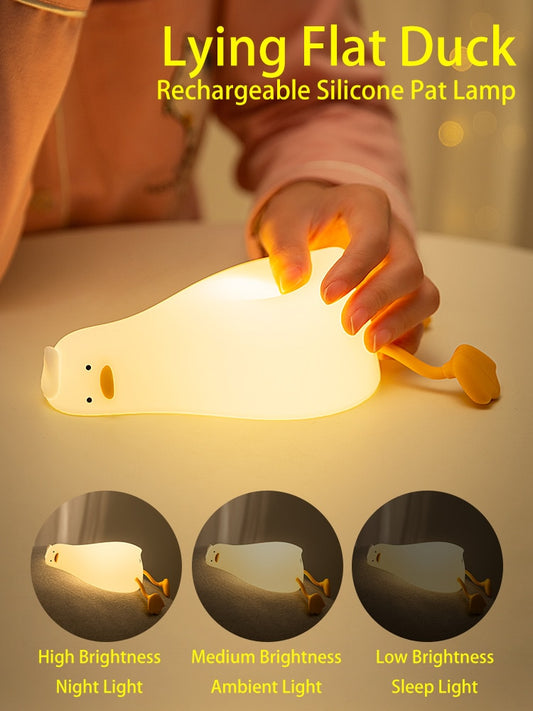 Lying Flat Duck Rechargeable Night Light Silicone Lamp
