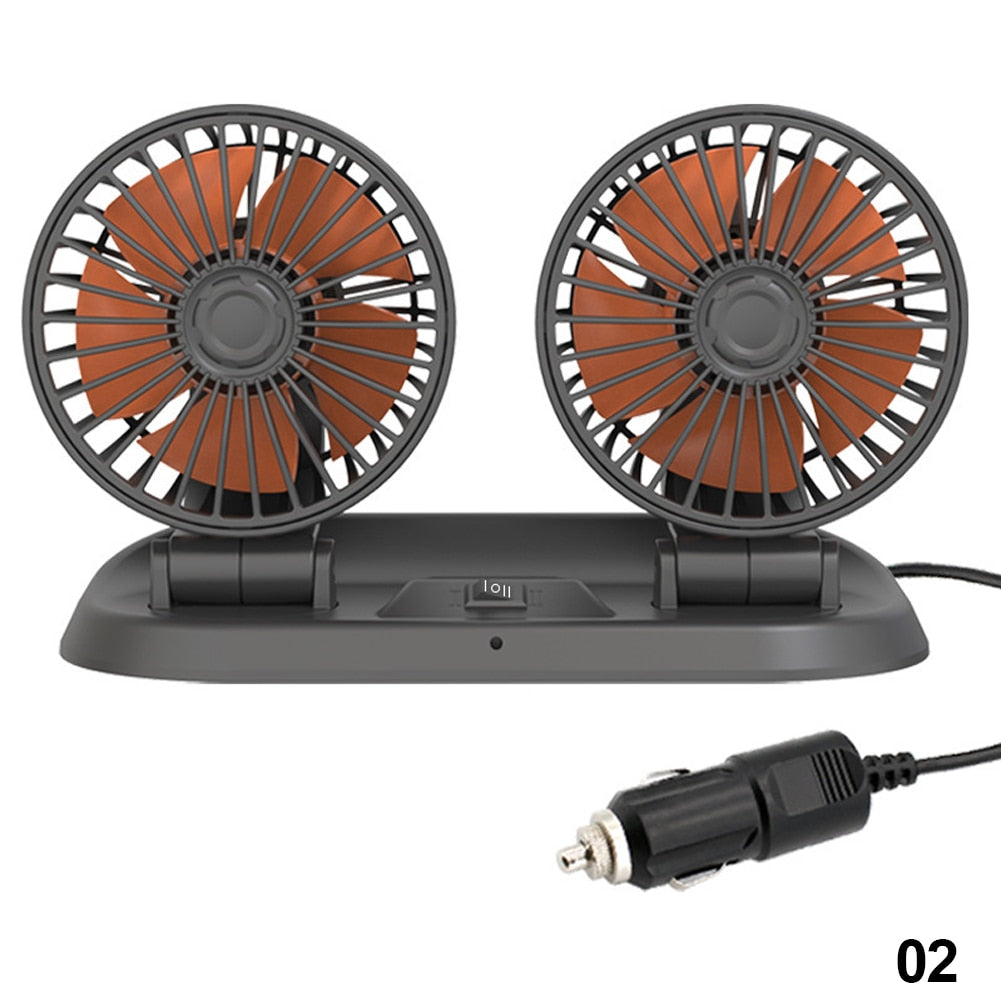 USB Car Fan Summer Cooling Adjustable Double-head