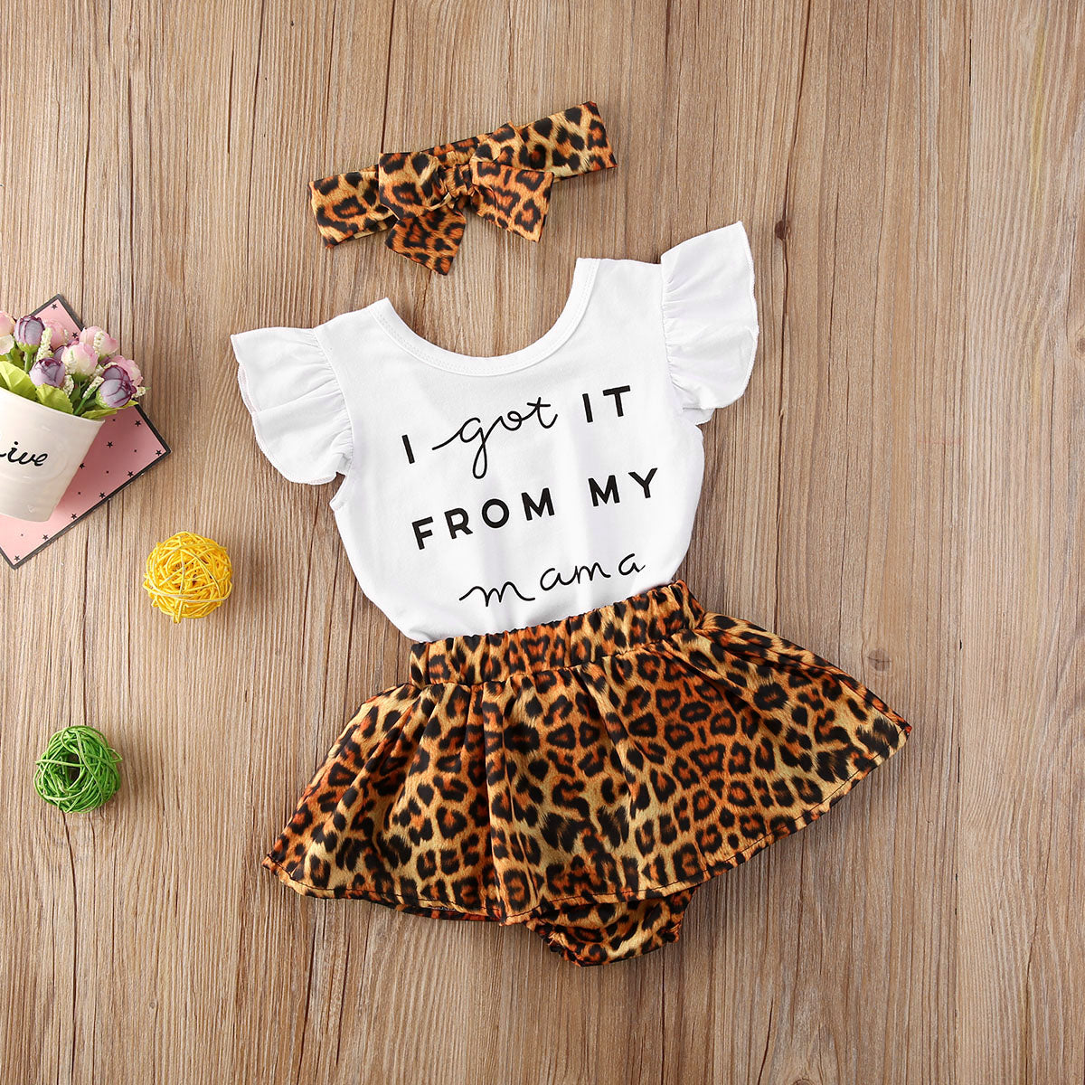 Leopard Print Short Sleeve Romper Tops Bow