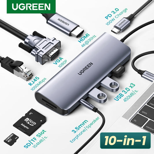 USB HUB C HUB HDMI Adapter 10 in 1 USB C to USB 3.0 Dock