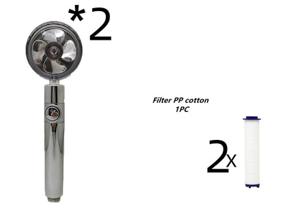 Propeller Driven Shower Head With Stop Button And Cotton Filter