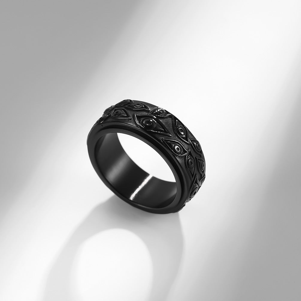 Rotatable Retro Eye Titanium Steel Ring Hand Jewelry