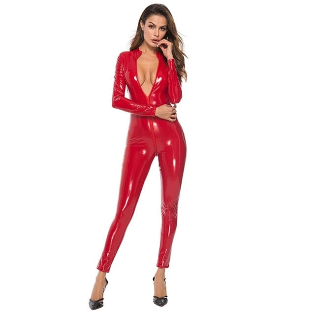 Sexy Hot Women Faux Leather Catsuit