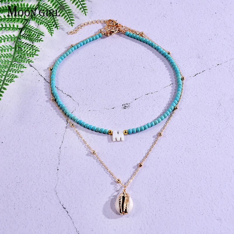 Custom Letter Shell Pendant Necklace