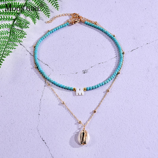 Custom Letter Shell Pendant Necklace