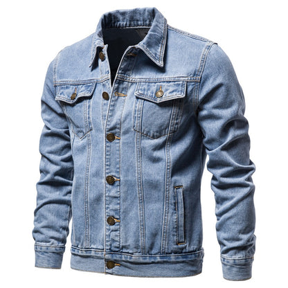 Denim Jacket Men Casual Solid Color Lapel