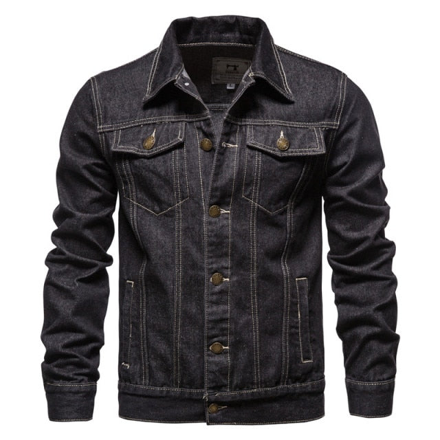 Denim Jacket Men Casual Solid Color Lapel