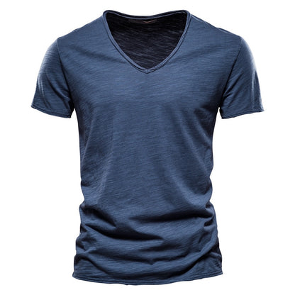 Men T-shirt V-neck Fashion Design Slim Fit