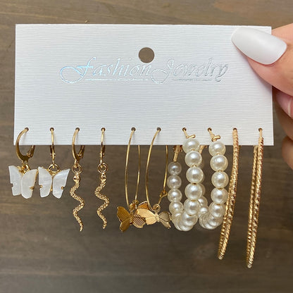 Gold Snake Butterfly Drop Earrings Set