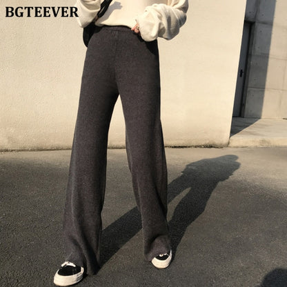 Women Thick Loose Elastic Knitted Long Pant