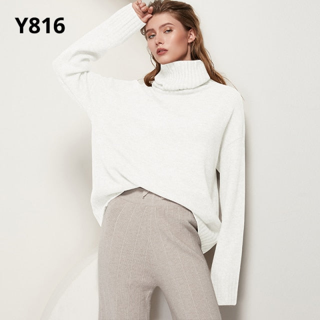 Autumn Winter Women Knitted Turtleneck