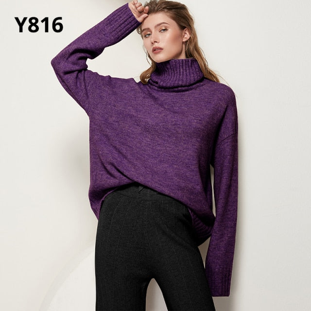 Autumn Winter Women Knitted Turtleneck