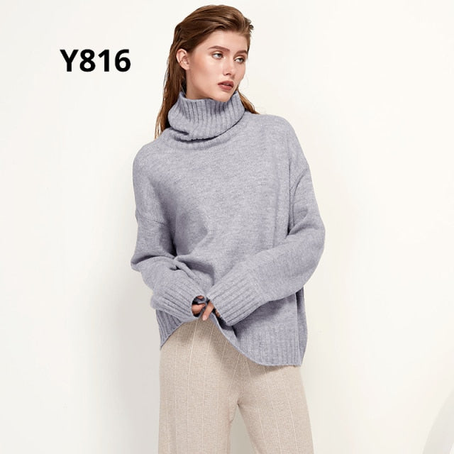 Autumn Winter Women Knitted Turtleneck