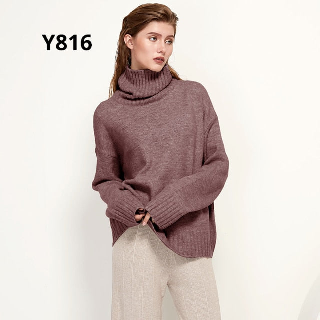 Autumn Winter Women Knitted Turtleneck