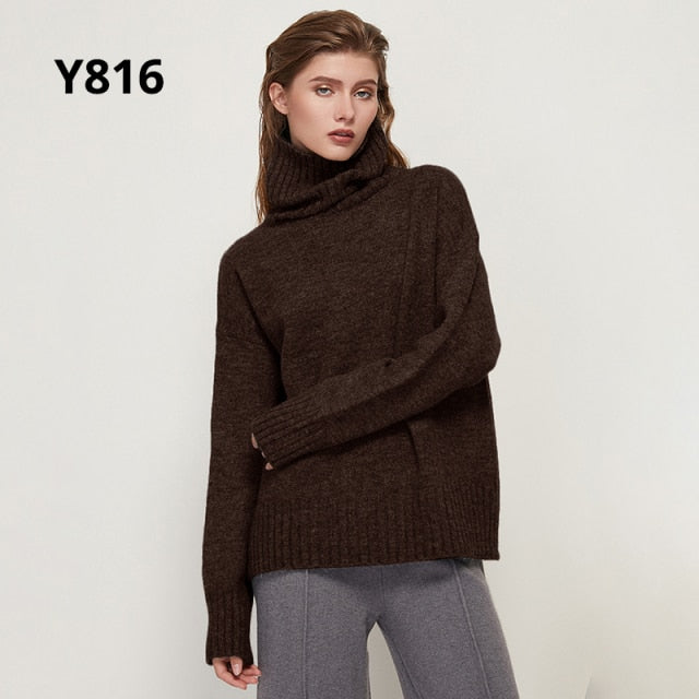 Autumn Winter Women Knitted Turtleneck